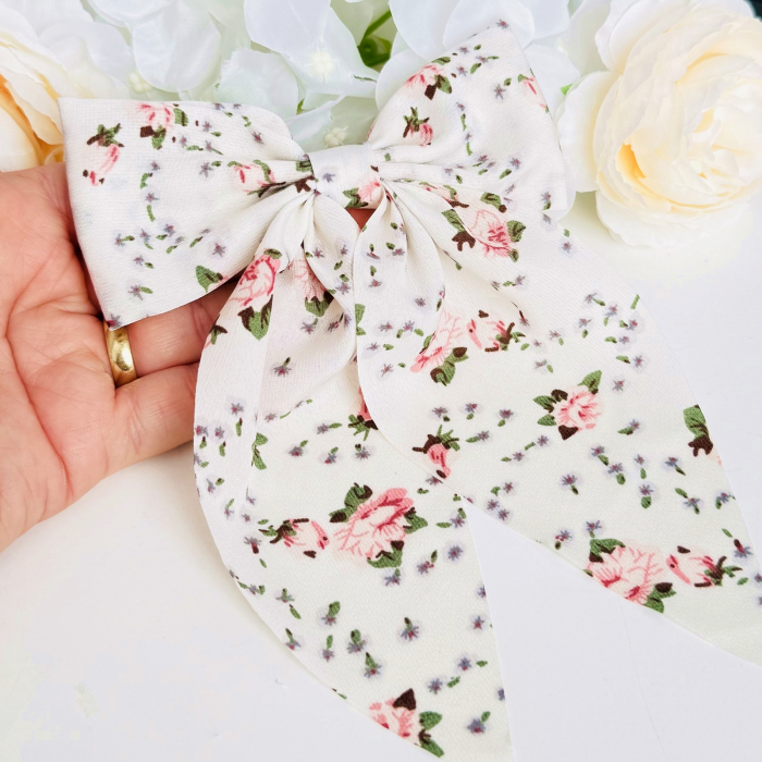 Clama Par Fundita Alba cu Floricele, Accesorii Par, Clama metal [5]