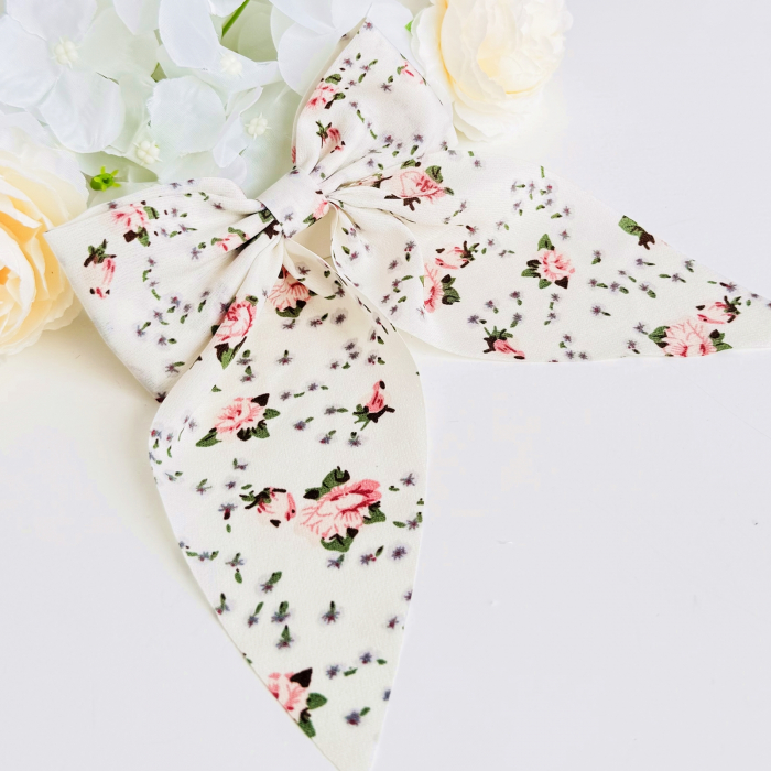 Clama Par Fundita Alba cu Floricele, Accesorii Par, Clama metal [3]