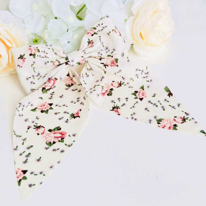 Clama Par Fundita Alba cu Floricele, Accesorii Par, Clama metal [2]