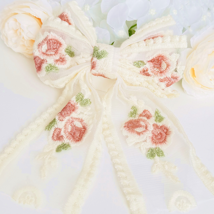 Clama Par Fundita Broderie Flori Roz, Accesorii Par, Clama metal [8]