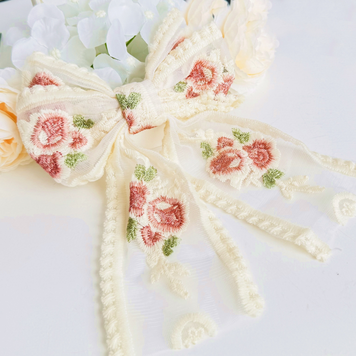 Clama Par Fundita Broderie Flori Roz, Accesorii Par, Clama metal [7]