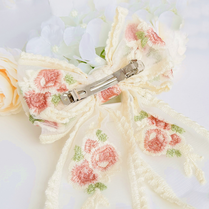 Clama Par Fundita Broderie Flori Roz, Accesorii Par, Clama metal [4]