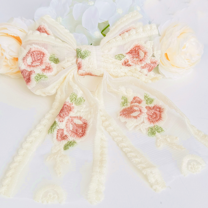 Clama Par Fundita Broderie Flori Roz, Accesorii Par, Clama metal [6]