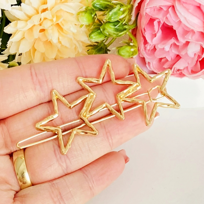 Martisor Agrafa Par 3 Stelute Aurii, Agrafa de Par, Accesorii Par, Clama metal [5]