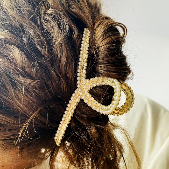 Clama Aurie cu Perle, Agrafa de Par, Accesorii Par, Clama metal [4]