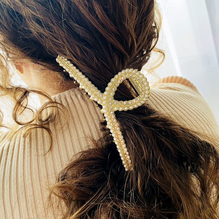 Clama Aurie cu Perle, Agrafa de Par, Accesorii Par, Clama metal [2]