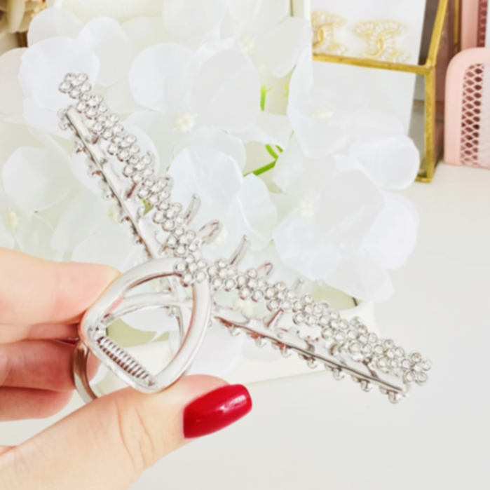 Clama Par Flori Argintii, Agrafa de Par, Accesorii Par, Clama metal [4]