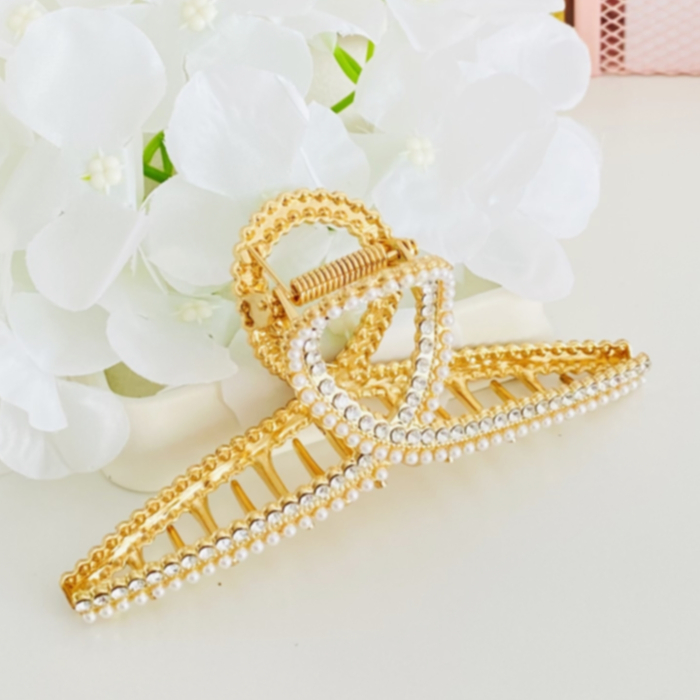 Clama Aurie cu Perle, Agrafa de Par, Accesorii Par, Clama metal [7]