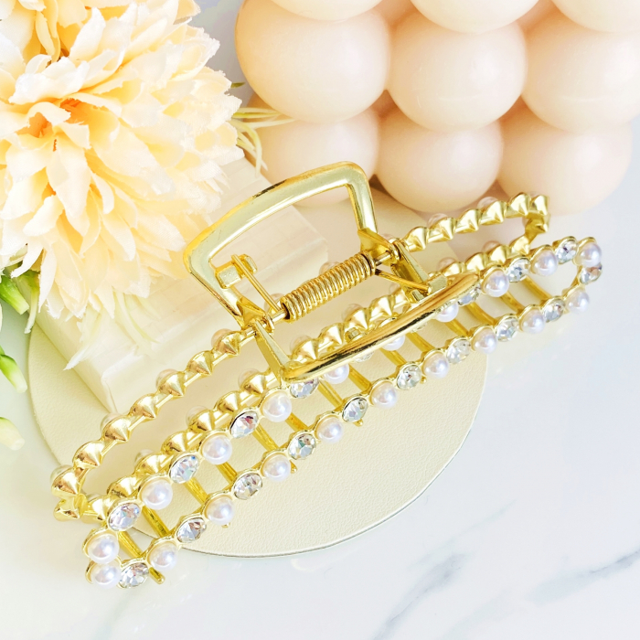 Clama Aurie cu Perle, Agrafa de Par, Accesorii Par, Clama metal [6]