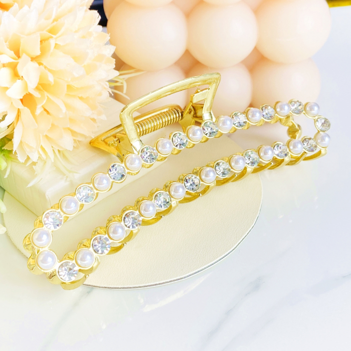 Clama Aurie cu Perle, Agrafa de Par, Accesorii Par, Clama metal [4]