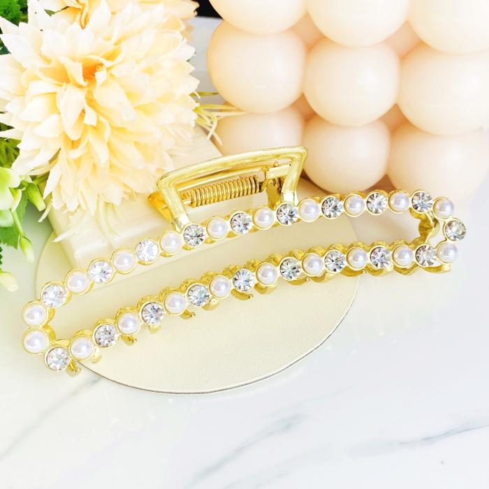 Clama Aurie cu Perle, Agrafa de Par, Accesorii Par, Clama metal [2]