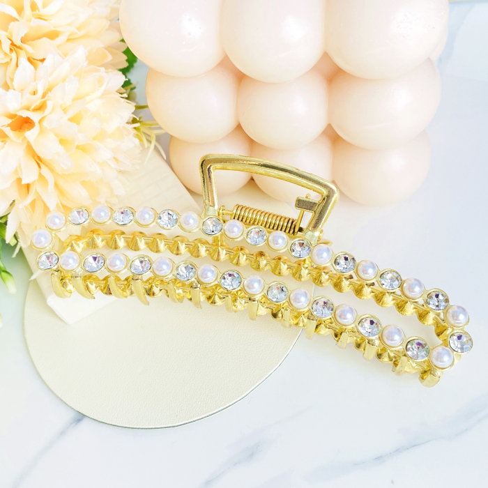 Clama Aurie cu Perle, Agrafa de Par, Accesorii Par, Clama metal [8]