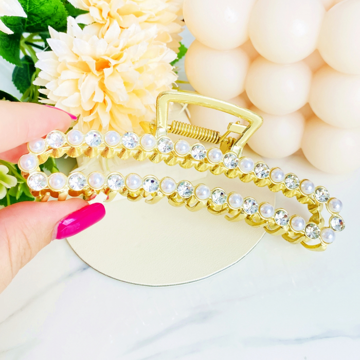 Clama Aurie cu Perle, Agrafa de Par, Accesorii Par, Clama metal [5]