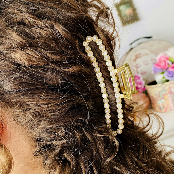 Clama Aurie cu Perle, Agrafa de Par, Accesorii Par, Clama metal [3]