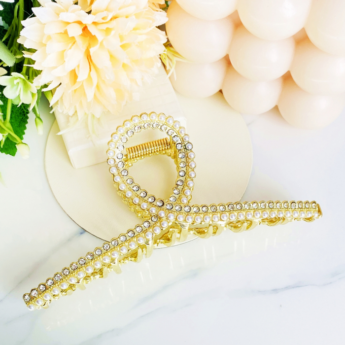 Clama Aurie cu Perle, Agrafa de Par, Accesorii Par, Clama metal [9]