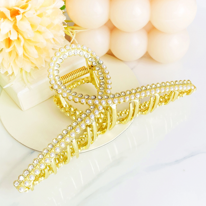 Clama Aurie cu Perle, Agrafa de Par, Accesorii Par, Clama metal [3]