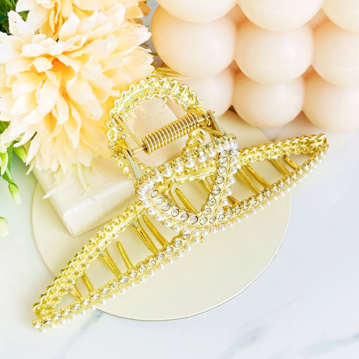 Clama Aurie cu Perle, Agrafa de Par, Accesorii Par, Clama metal [6]