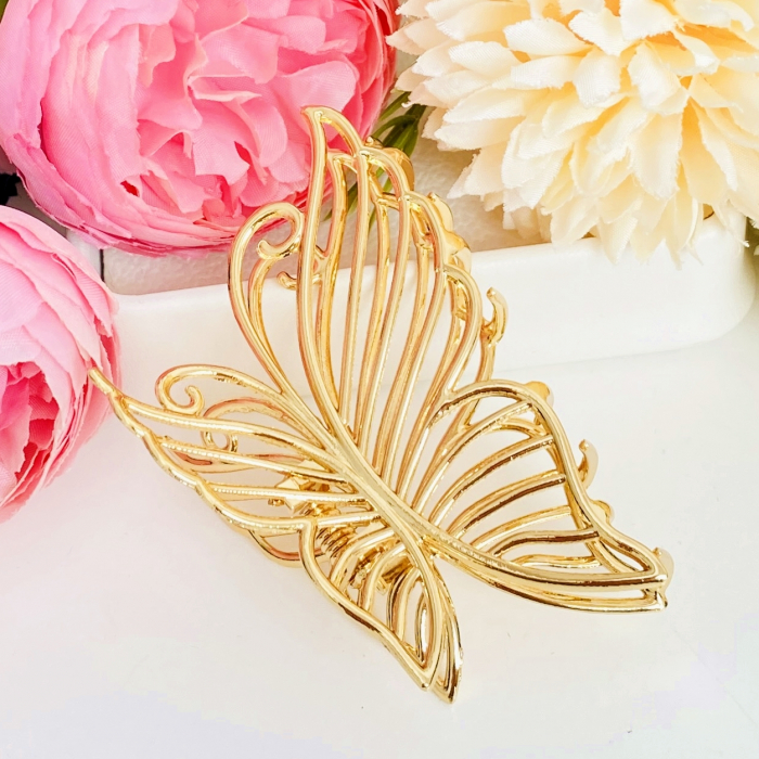 Clama Par Fluture Auriu Mini, Agrafa de Par, Accesorii Par, Clama [4]