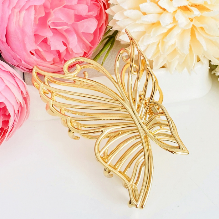 Clama Par Fluture Auriu Mini, Agrafa de Par, Accesorii Par, Clama [2]