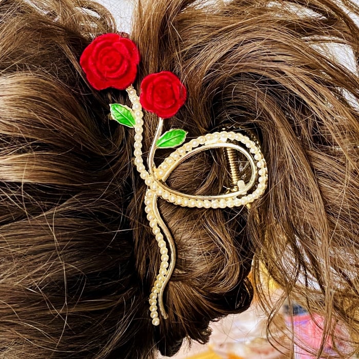 Clama Par Trandafiri Rosii & Perle, Agrafa de Par, Accesorii Par, Clama metal [3]