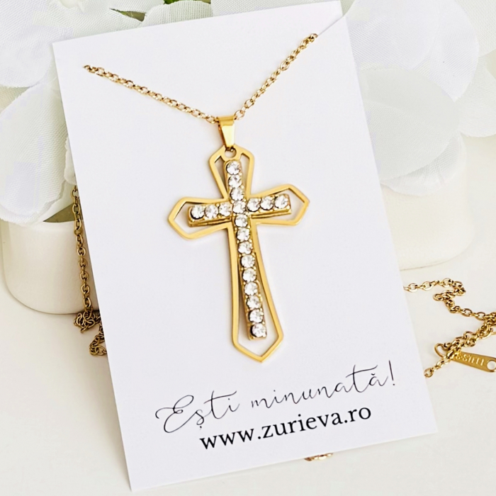 Colier Cruciulita Cristale - Otel Inoxidabil, Lantisoare Coliere Dama, Bijuterii Inox [4]