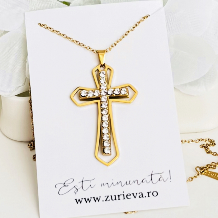 Colier Cruciulita Cristale - Otel Inoxidabil, Lantisoare Coliere Dama, Bijuterii Inox [5]