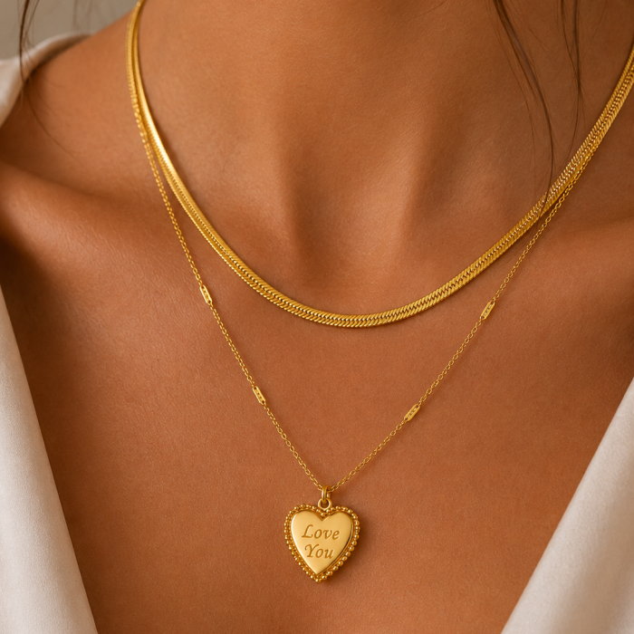 Colier Dublu Inima Love You - Otel Inoxidabil, Coliere Dama, Bijuterii Inox [2]