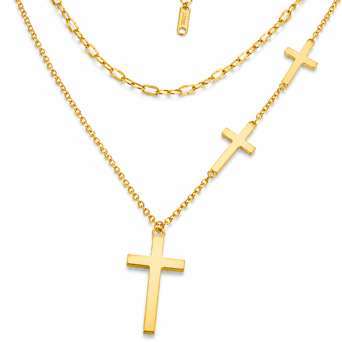 Colier Dublu Cruciulite - Otel Inoxidabil, Coliere Dama, Bijuterii Inox [3]