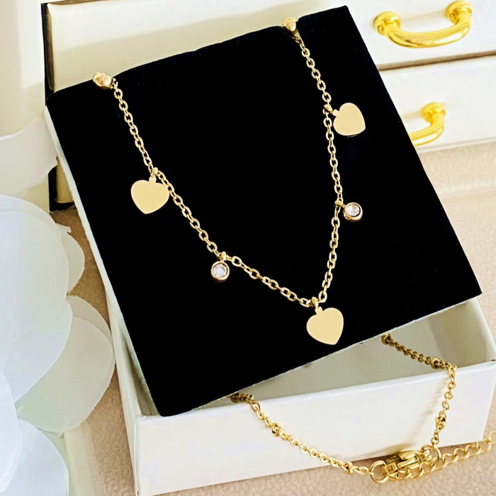 Colier Inimi & Cristale - Otel Inoxidabil, Lantisoare Coliere Dama, Bijuterii Inox [3]