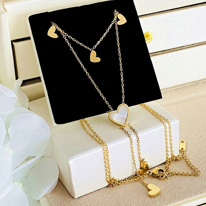 Colier Dublu Inima - Otel Inoxidabil, Lantisoare Coliere Dama, Bijuterii Inox [3]