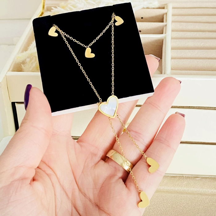 Colier Dublu Inima - Otel Inoxidabil, Lantisoare Coliere Dama, Bijuterii Inox [2]