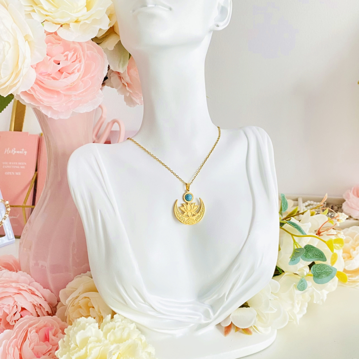 Colier Floare Lotus - Otel Inoxidabil, Lantisoare Coliere Dama, Bijuterii Inox [2]