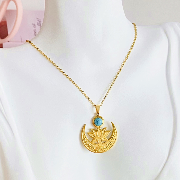 Colier Floare Lotus - Otel Inoxidabil, Lantisoare Coliere Dama, Bijuterii Inox [7]