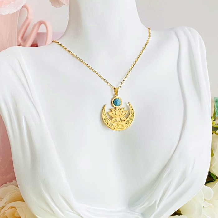 Colier Floare Lotus - Otel Inoxidabil, Lantisoare Coliere Dama, Bijuterii Inox [4]
