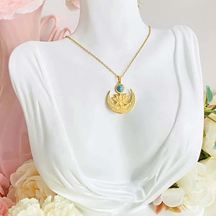 Colier Floare Lotus - Otel Inoxidabil, Lantisoare Coliere Dama, Bijuterii Inox [8]