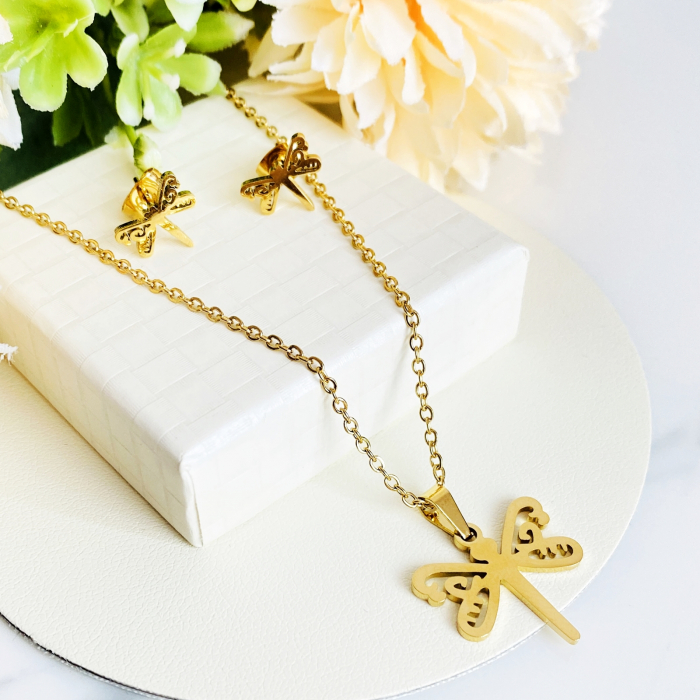 Set Colier si Cercei Libelule Otel Inoxidabil, Bijuterii Stainless Steel [3]