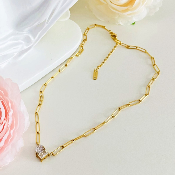 Colier 2 Cristale - Otel Inoxidabil, Lantisoare Coliere Dama, Bijuterii Inox [6]