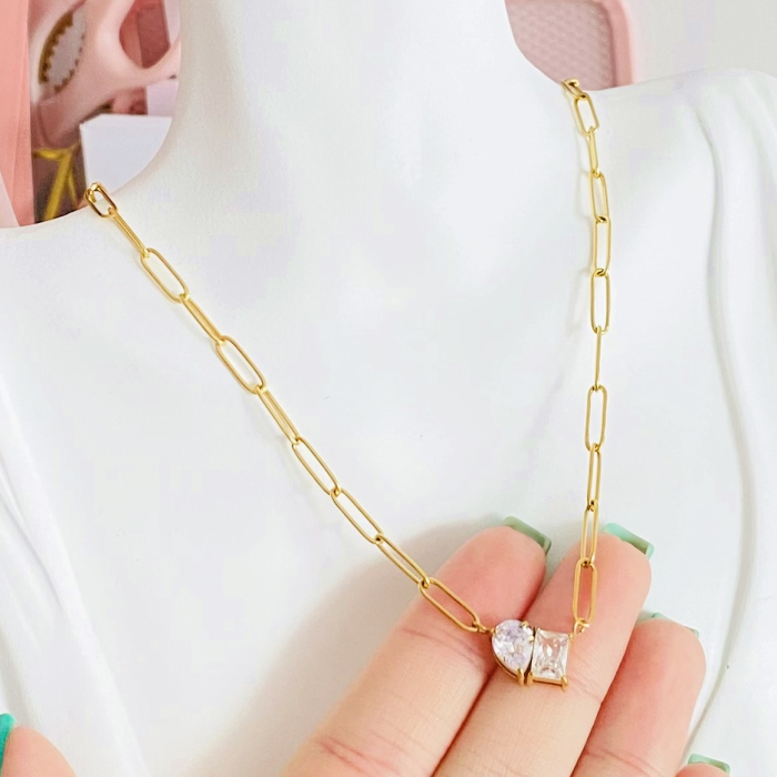 Colier 2 Cristale - Otel Inoxidabil, Lantisoare Coliere Dama, Bijuterii Inox [4]