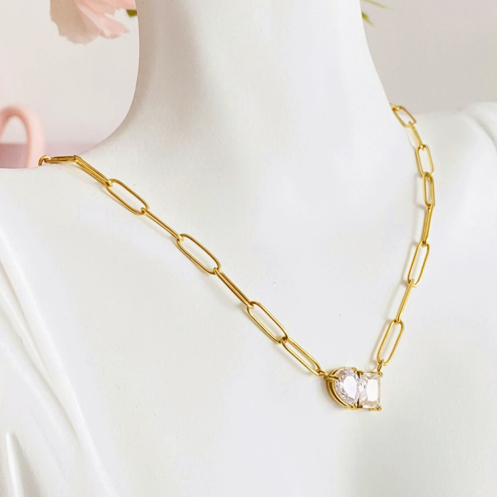 Colier 2 Cristale - Otel Inoxidabil, Lantisoare Coliere Dama, Bijuterii Inox [7]