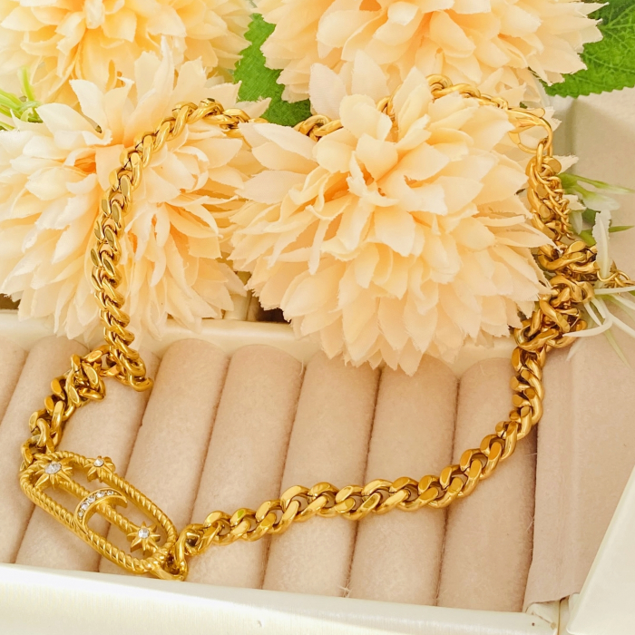 Colier Auriu Luna Stele - Otel Inoxidabil, Lantisoare Coliere Dama, Bijuterii Inox [6]