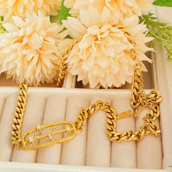 Colier Auriu Luna Stele - Otel Inoxidabil, Lantisoare Coliere Dama, Bijuterii Inox [5]