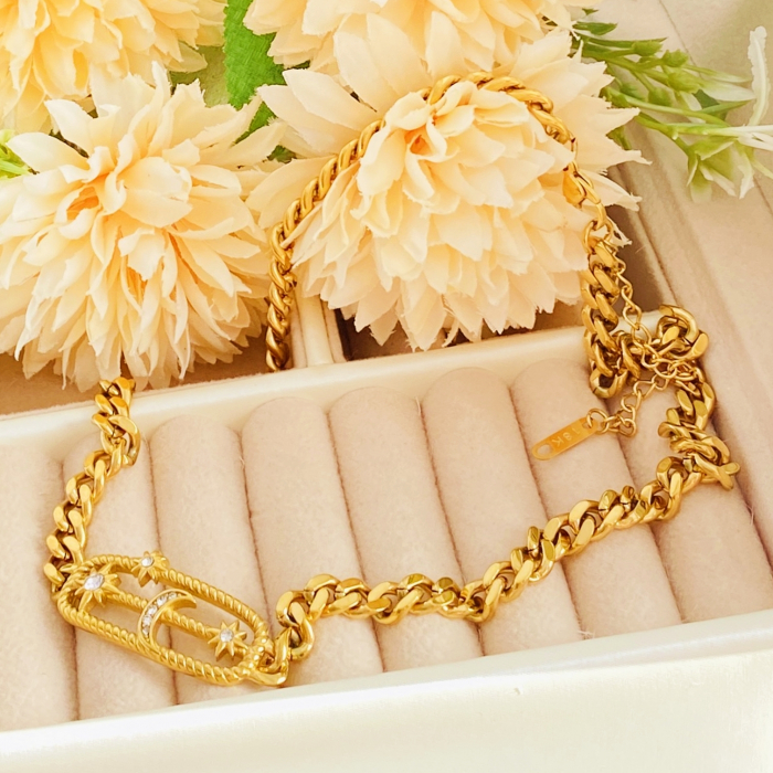 Colier Auriu Luna Stele - Otel Inoxidabil, Lantisoare Coliere Dama, Bijuterii Inox [2]