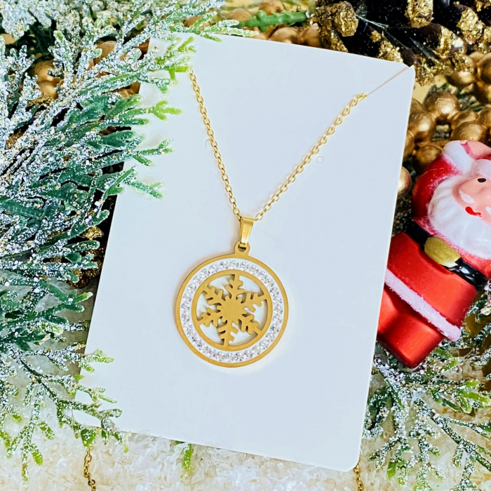 Colier Fulg Nea Auriu - Otel Inoxidabil, Cercei Secret Santa, Cercei Dama [3]