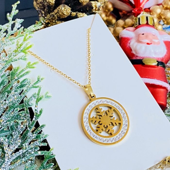 Colier Fulg Nea Auriu - Otel Inoxidabil, Cercei Secret Santa, Cercei Dama [4]