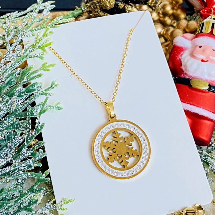 Colier Fulg Nea Auriu - Otel Inoxidabil, Cercei Secret Santa, Cercei Dama [2]