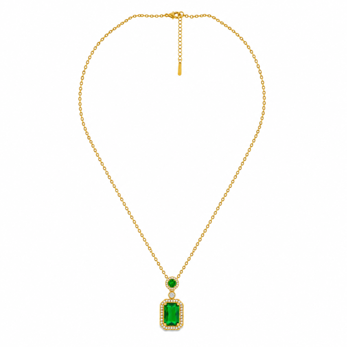 Colier Cristal Verde Smarald - Otel Inoxidabil, Coliere Dama, Bijuterii Inox [4]