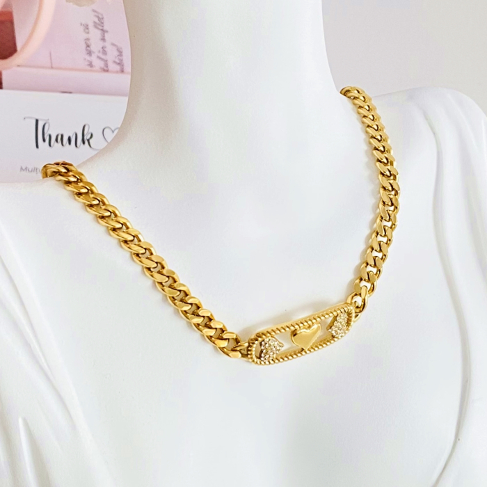 Colier Inimi Aurii - Otel Inoxidabil, Lantisoare Coliere Dama, Bijuterii Inox [4]