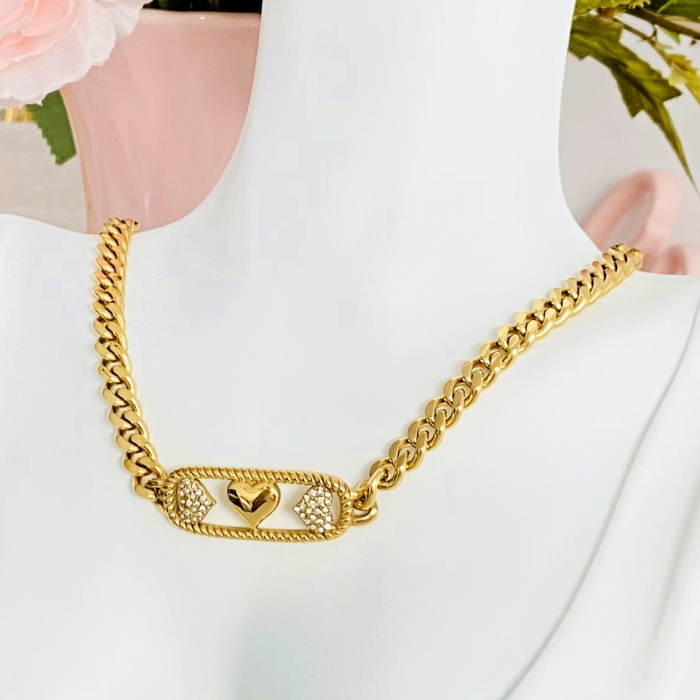 Colier Inimi Aurii - Otel Inoxidabil, Lantisoare Coliere Dama, Bijuterii Inox [9]