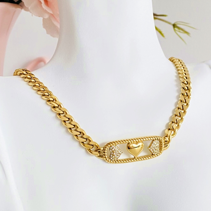 Colier Inimi Aurii - Otel Inoxidabil, Lantisoare Coliere Dama, Bijuterii Inox [2]