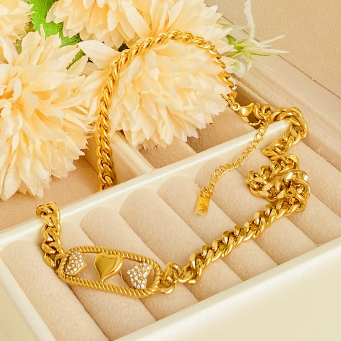 Colier Inimi Aurii - Otel Inoxidabil, Lantisoare Coliere Dama, Bijuterii Inox [10]